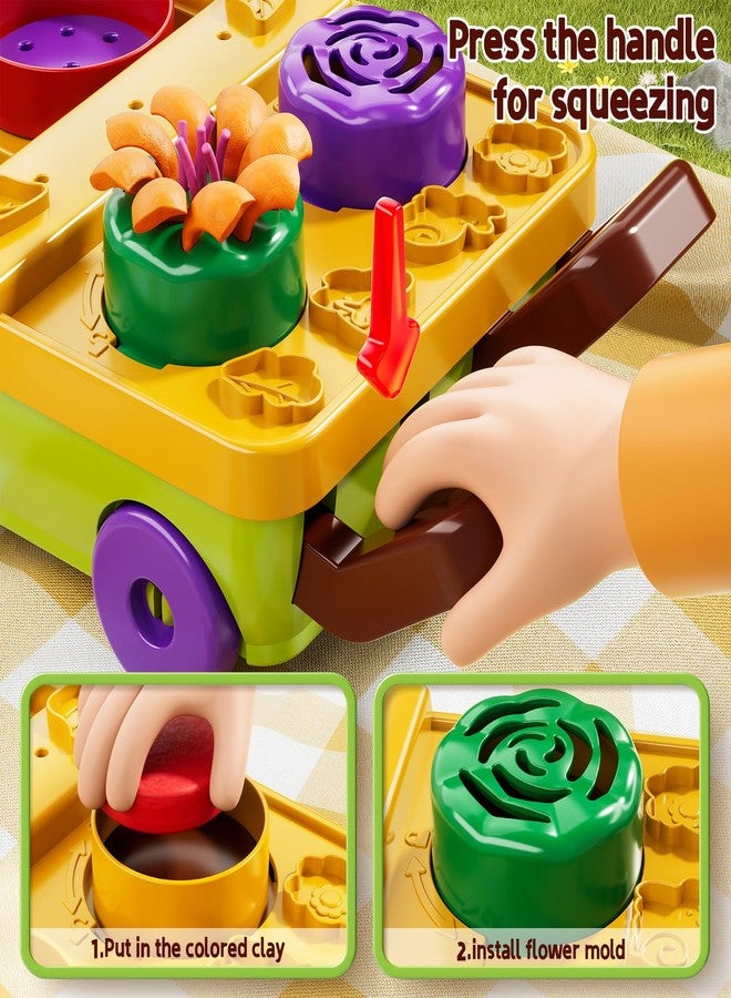 JUKUDAHU 50PCS Play Clay Set Blooming Flower Garden Toy Playset for Kids 3-5, DIY Nature Kits, Pretend Kitchen Toys Accessories with Cart, Toy Dishes, Gifts for Girls Boys Toddlers Ages 3 4 5 6 7 8 9 - Image 3